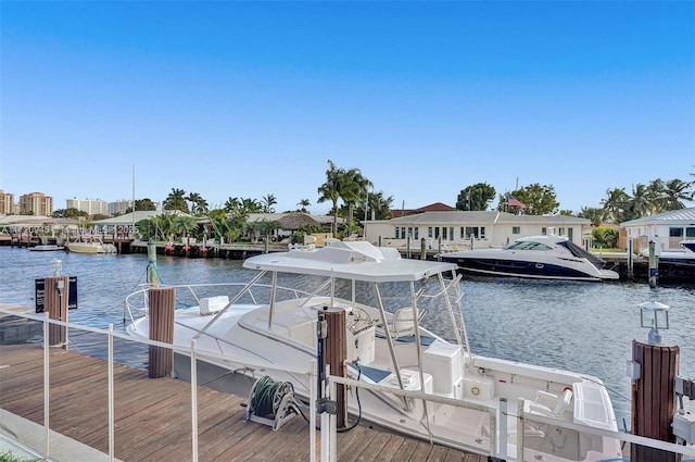 dock area with a water view