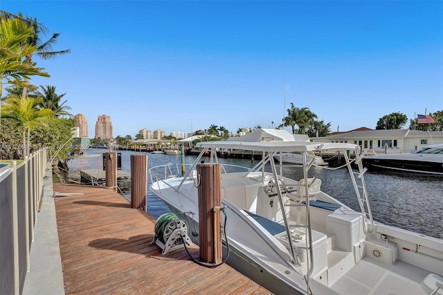 dock area featuring a water view