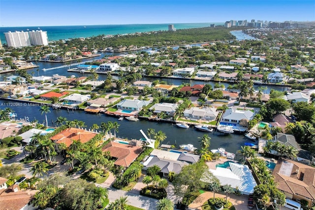 bird's eye view featuring a water view