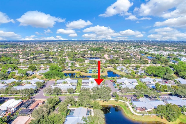 bird's eye view featuring a water view