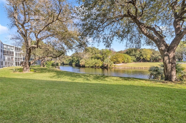 view of yard with a water view