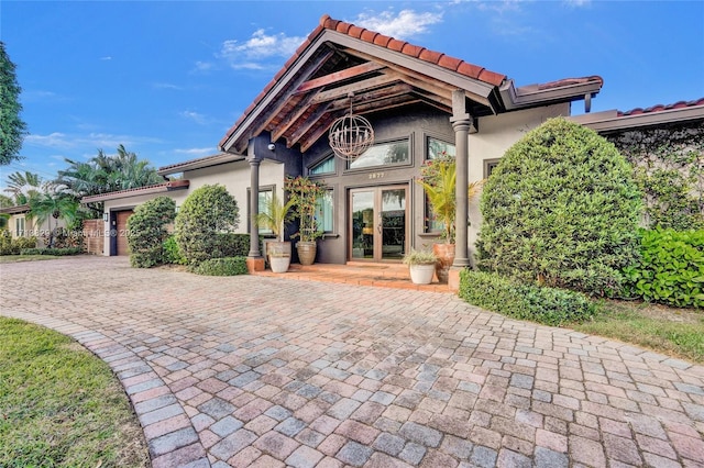 view of front facade featuring french doors