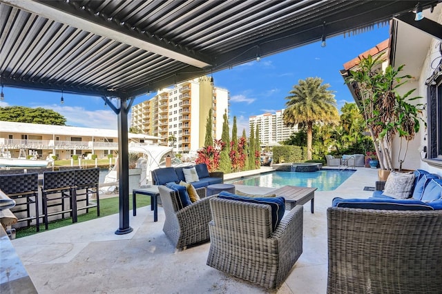 view of patio featuring outdoor lounge area and a bar