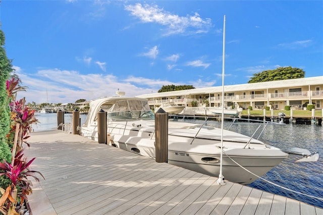 view of dock with a water view