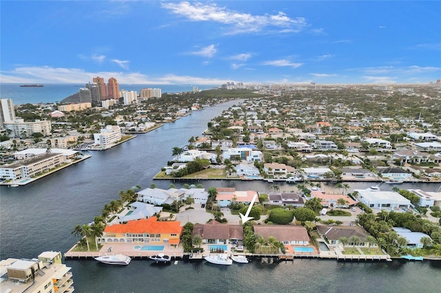 bird's eye view featuring a water view