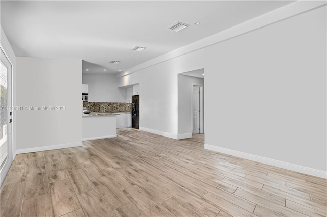 unfurnished living room with light hardwood / wood-style flooring