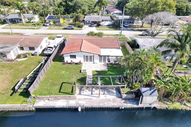 bird's eye view featuring a water view