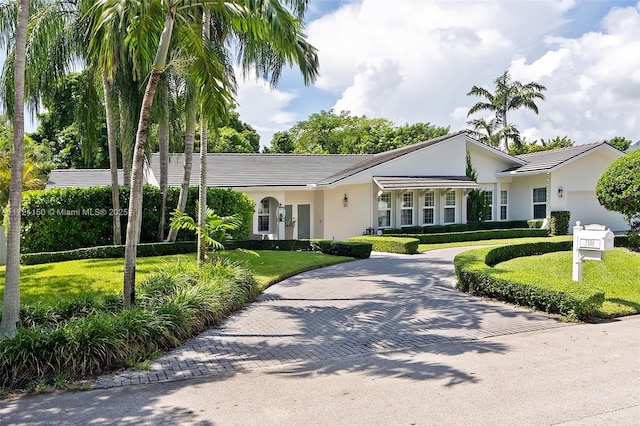 ranch-style home featuring a front yard