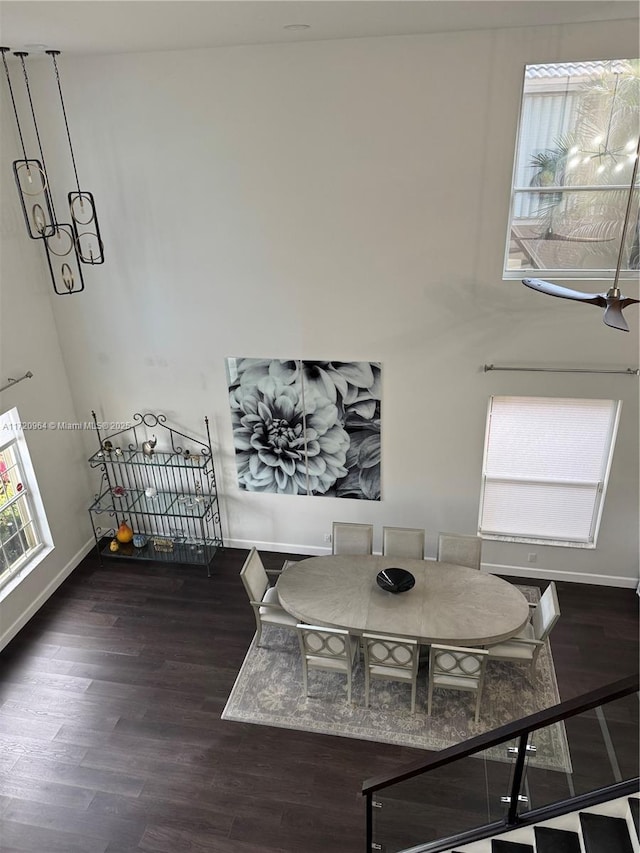 dining space with a healthy amount of sunlight and dark hardwood / wood-style floors