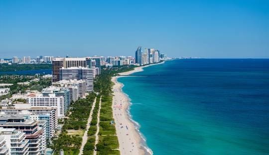 property view of water featuring a beach view