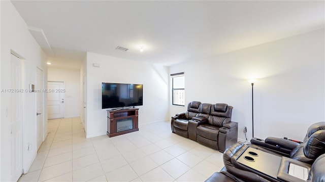 living room featuring light tile patterned flooring