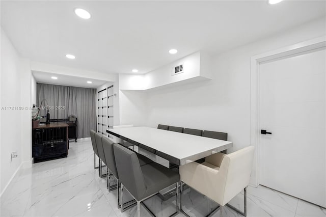 571 Raven Ave, Miami Springs, FL 33166 - dining room featuring visible vents, recessed lighting, marble finish floor, and baseboards
