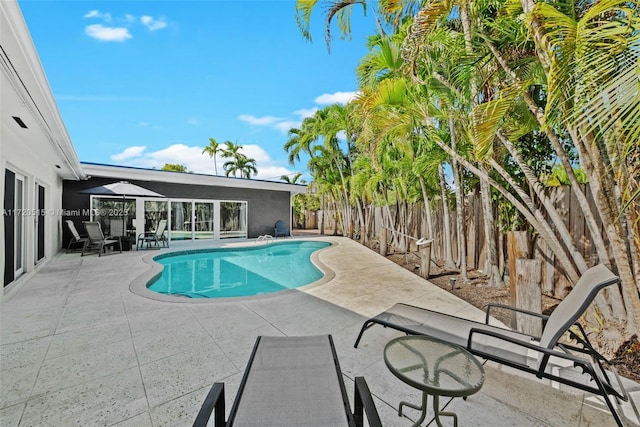 view of swimming pool featuring a patio