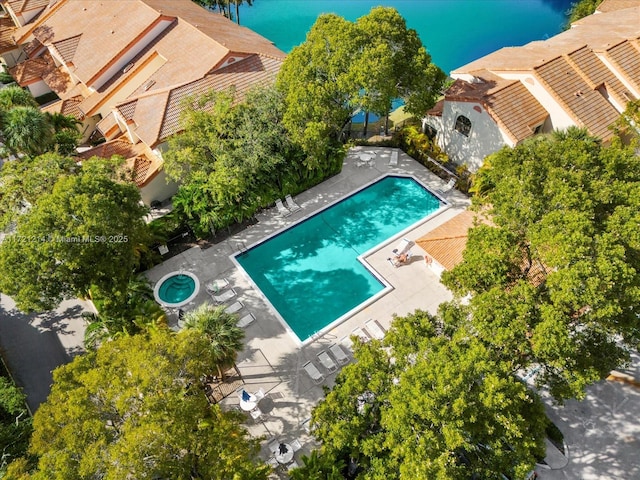 aerial view featuring a water view