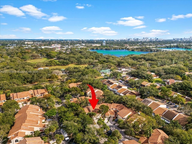 bird's eye view featuring a water view