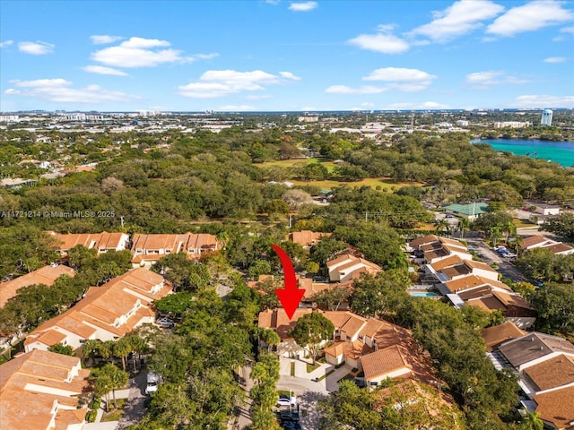 bird's eye view featuring a water view