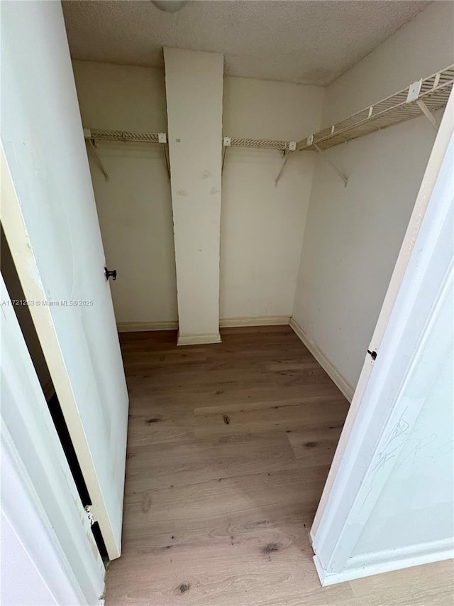 walk in closet with wood finished floors