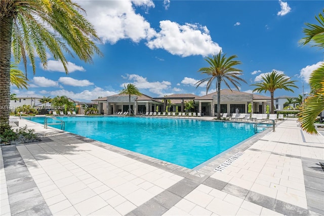 community pool with a patio