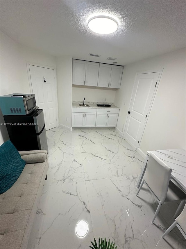 laundry area with sink and a textured ceiling