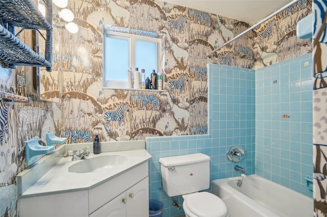 full bathroom with vanity, shower / bathtub combination, and toilet