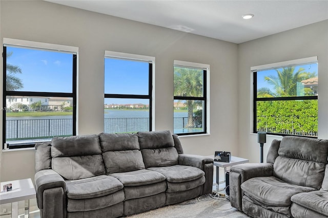 living room with a water view