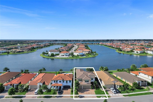 aerial view with a water view