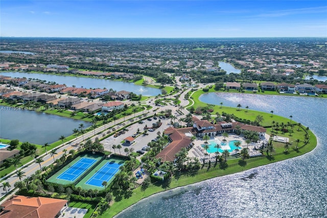 aerial view with a water view