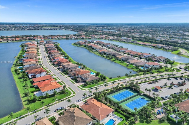 aerial view featuring a water view