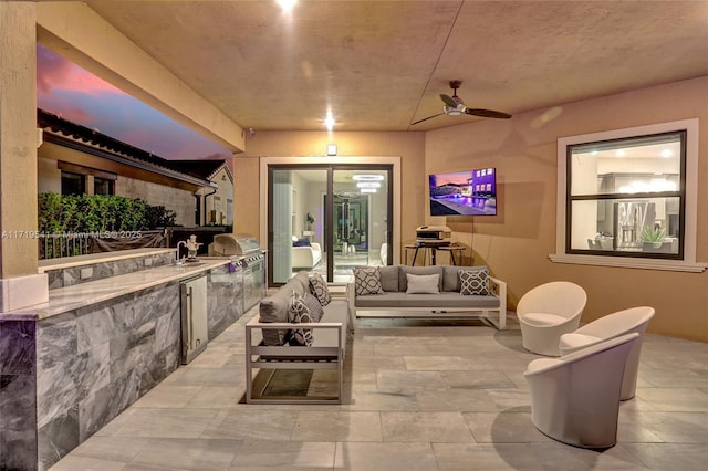 view of patio / terrace featuring outdoor lounge area, area for grilling, ceiling fan, and a grill