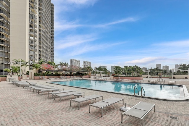 view of pool featuring a patio area