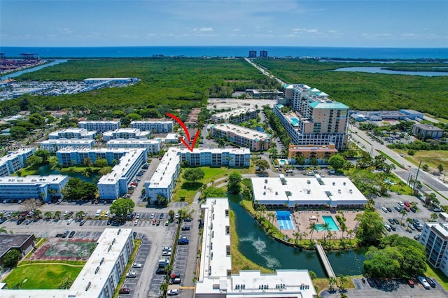 aerial view with a water view