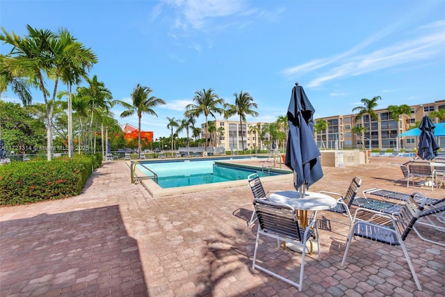 view of swimming pool featuring a patio