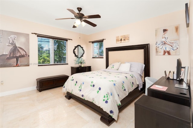 bedroom featuring ceiling fan