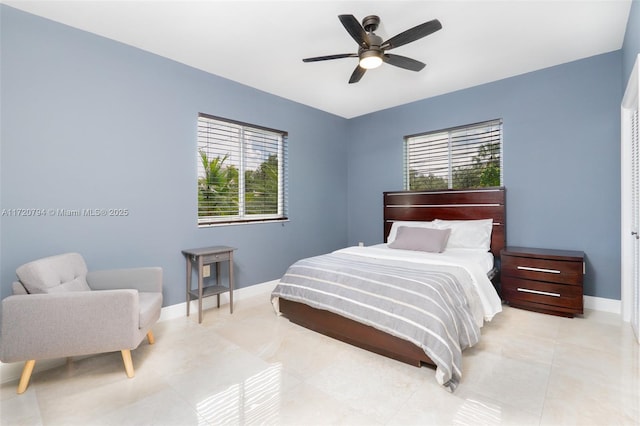 bedroom featuring ceiling fan