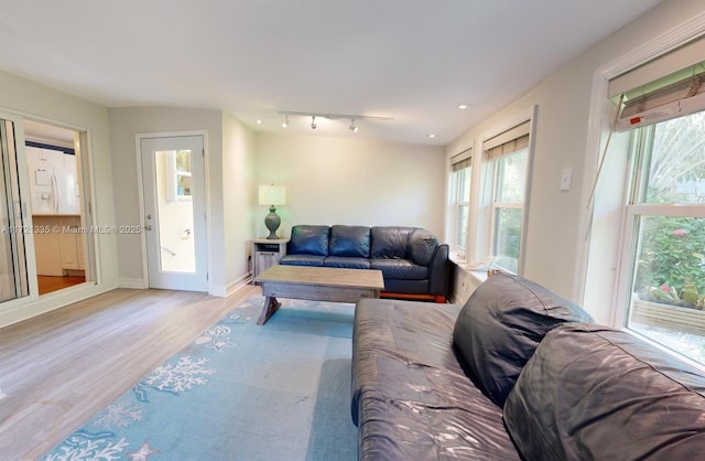 living room with light hardwood / wood-style floors