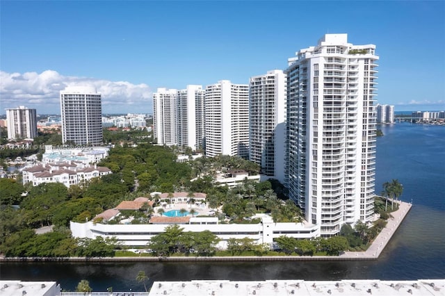 exterior space with a water view