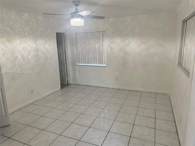 tiled spare room featuring ceiling fan