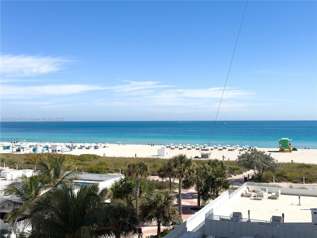 property view of water featuring a beach view