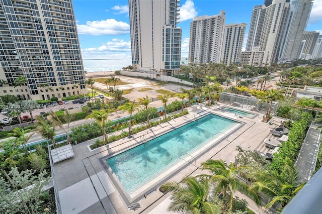 view of swimming pool featuring a patio