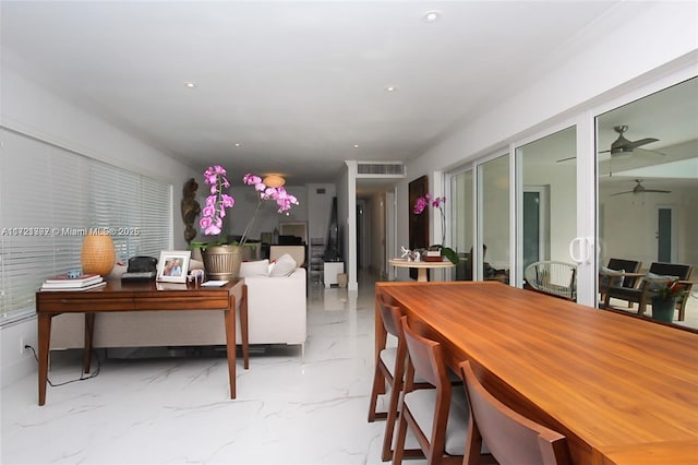 dining area featuring ceiling fan