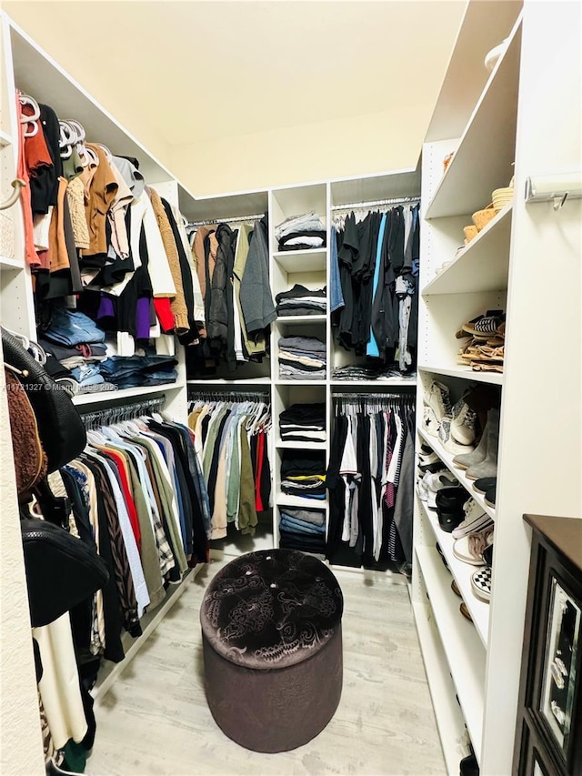 spacious closet with light hardwood / wood-style flooring