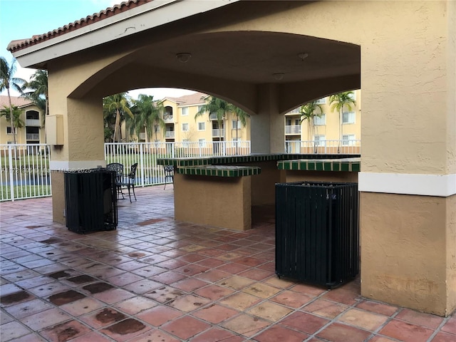 view of patio featuring a bar