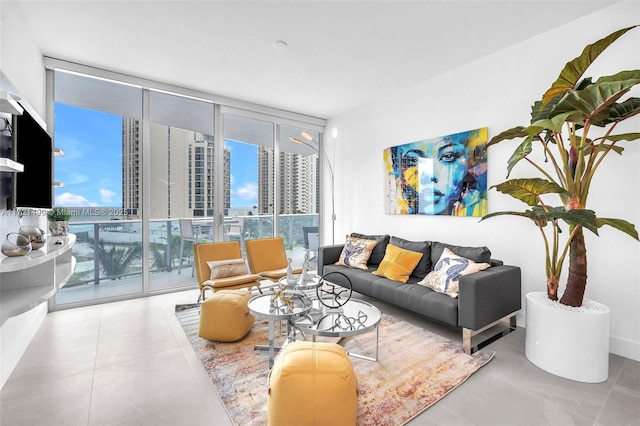 living room featuring expansive windows