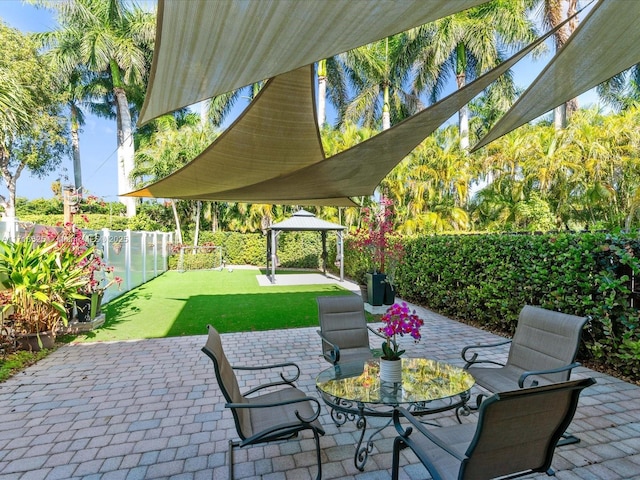 view of patio / terrace featuring a gazebo