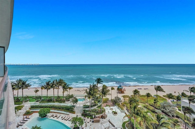 view of water feature featuring a beach view