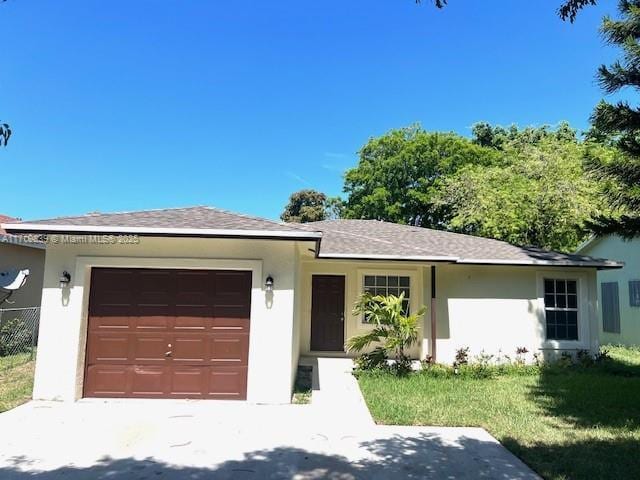 1574 NW 7th Ln, Pompano Beach, FL 33060 - ranch-style home with a garage, stucco siding, a front yard, and driveway