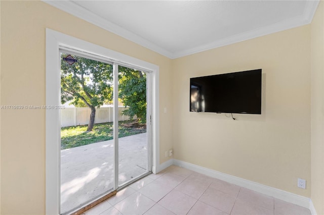 entryway featuring crown molding and light tile patterned flooring