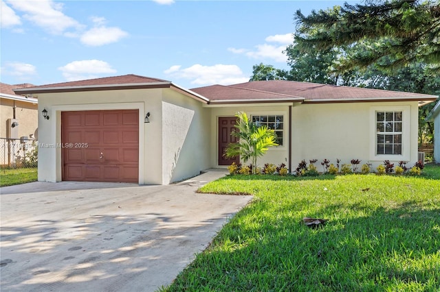 1574 NW 7th Ln, Pompano Beach, FL 33060 - ranch-style house featuring an attached garage, stucco siding, a front lawn, and concrete driveway
