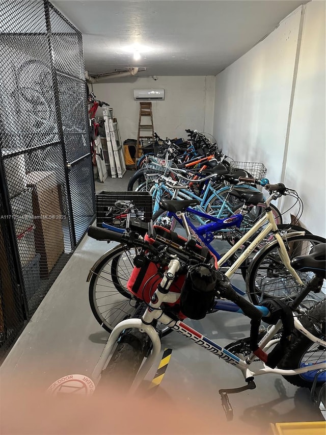 garage with a wall mounted air conditioner