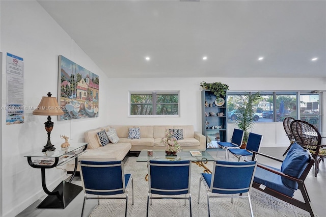 living room with vaulted ceiling